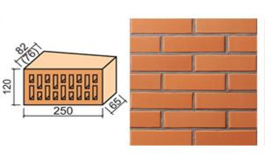 Кирпич керамический облицовочный фигурный пустотелый (торцевой клин) Lode Janka гладкий 250*120*65(82) мм