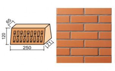 Кирпич керамический облицовочный фигурный пустотелый (боковой клин) Lode Janka гладкий 250*120*65(71) мм