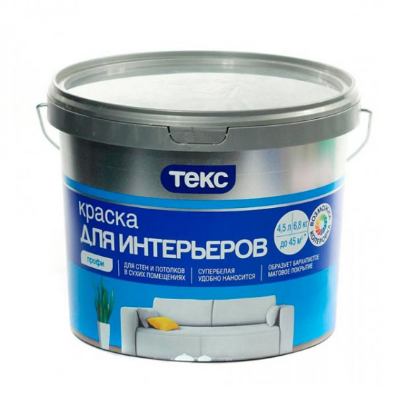 Краска в/д интерьерная Текс Профи белая основа А 4.5 л