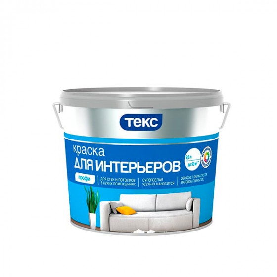 Краска в/д интерьерная Текс Профи белая основа А 9 л