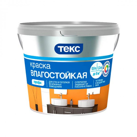 Краска в/д Текс Профи влагостойкая белая основа А 0.9 л
